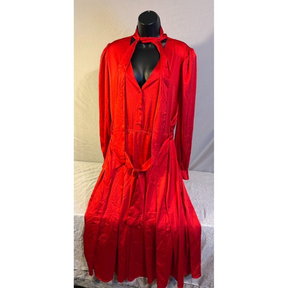 NWT Worthington Red Power Party Dress Silky Satin Women’s Large 14 L Glam Luxe